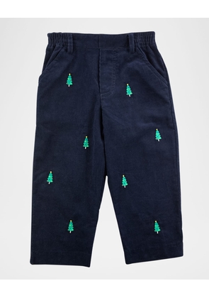 Boy's Corduroy Pants W/ Embroidered Christmas Trees, Size 12M-24M