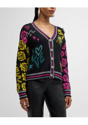 Collage Embellished Multicolor Cardigan