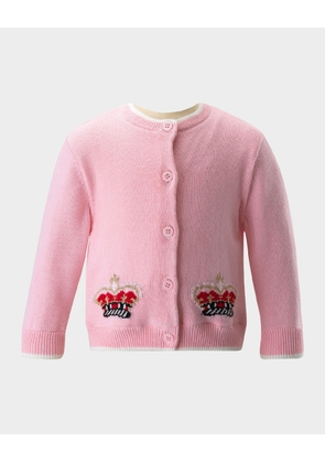 Girl's Cardigan W/ Double Crown Intarsia, Size 6M-24M