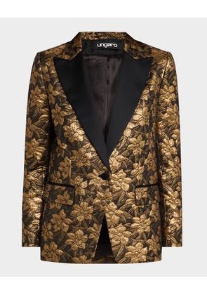 Single-Button Metallic Floral Jacquard Blazer