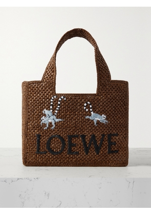 Loewe - Font Lemur Small Embroidered Raffia Tote - Brown - One size