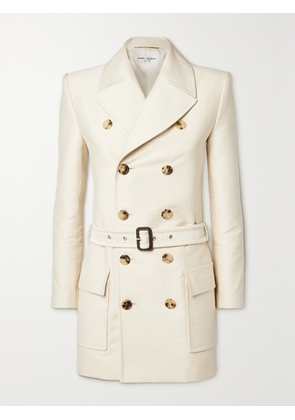 SAINT LAURENT - Double-breasted Belted Cotton And Wool-blend Tweed Jacket - Ivory - FR34,FR36,FR38,FR40