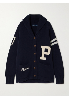 Polo Ralph Lauren - Striped Appliquéd Embroidered Intarsia-knit Wool Cardigan - Black - x small,small,medium,large