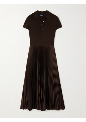 Polo Ralph Lauren - Pleated Recycled Satin And Wool-blend Midi Dress - Brown - x small,small,medium,large