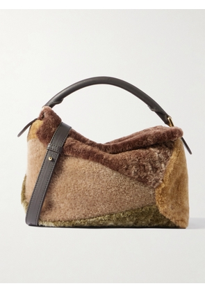 Loewe - Puzzle Edge Small Leather-trimmed Shearling Shoulder Bag - Brown - One size