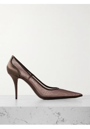 SAINT LAURENT - Norma Satin-trimmed Mesh Pumps - Brown - EU 37,EU 37.5,EU 38,EU 38.5,EU 39,EU 39.5,EU 40,EU 41