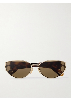 Chloé - Oval-frame Gold-tone And Tortoiseshell Acetate Sunglasses - One size