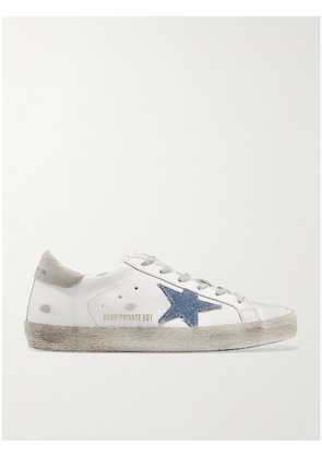 Golden Goose - Super-star Denim-trimmed Distressed Leather Sneakers - White - IT41