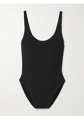 Hunza G - Faye Seersucker Swimsuit - Black - Beachwear One Size