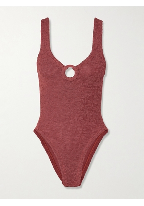 Hunza G - Celine Metallic Seersucker Swimsuit - Red - Beachwear One Size