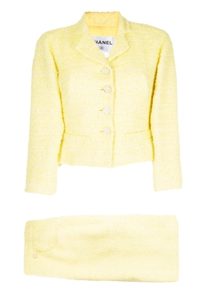 CHANEL Pre-Owned 2010 single-breasted tweed skirt suit - Yellow