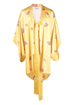 A.N.G.E.L.O. Vintage Cult 1990s beach print square-sleeved midi silk coat - Yellow