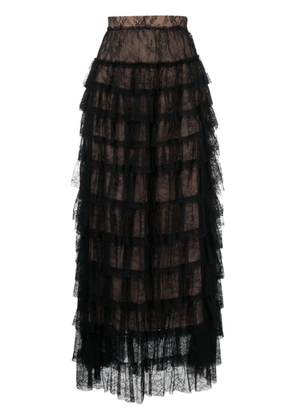 TWINSET ruffled Chantilly-lace maxi skirt - Black