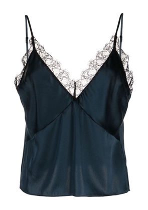 Kiki de Montparnasse floral-lace detail silk top - Blue