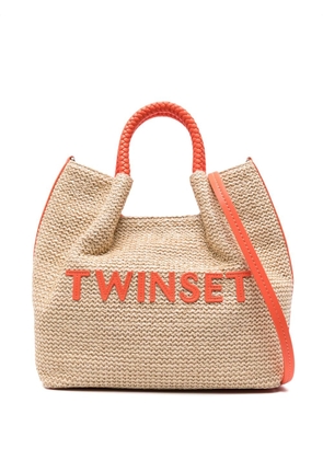 TWINSET logo-embroidered woven tote bag - Neutrals