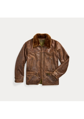 Shearling-Collar Leather Car Coat