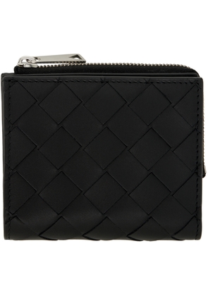 Bottega Veneta Black Intrecciato Bi-Fold Zip Wallet