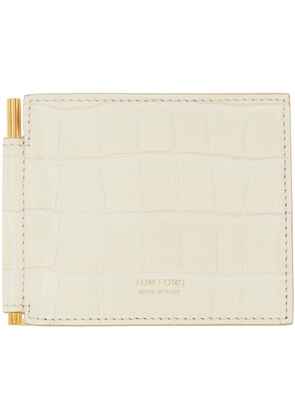 TOM FORD Off-White Shiny Croc T Line Money Clip Wallet