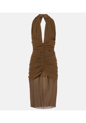 Saint Laurent Halterneck ruched silk midi dress