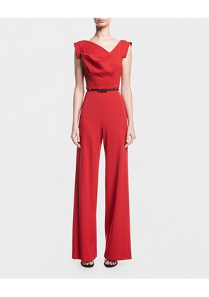 Jackie Cap-Sleeve Belted Wide-Leg Jumpsuit