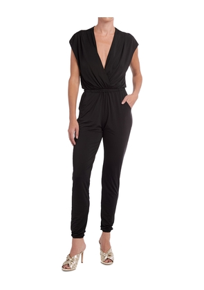 V-Neck Cap-Sleeve Microfiber Jogger Jumpsuit