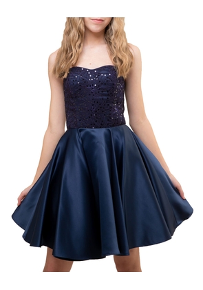 Girl's Strapless Sequin & Satin Party Dress, Size 14-12