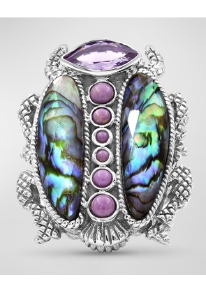 Abalone and Amethyst Scarab Ring in Sterling Silver, Size 7