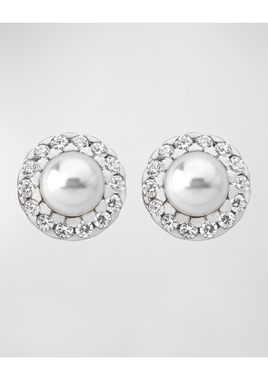 Cometa Pearl Stud Earrings with Cubic Zirconia Halo