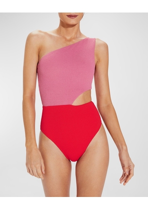 Drape Colorblock Asymmetric One-Piece Swimsuit