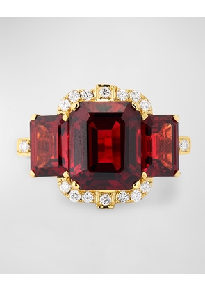 Gossip 18K Yellow Gold 3 Stone Emerald Cut Garnet Ring with Diamonds