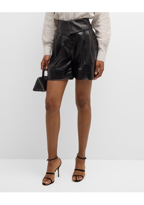 Marca Pleated Leather Shorts