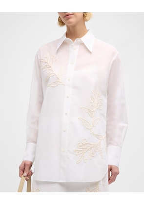 Oversized Embroidered Cotton Voile Shirt