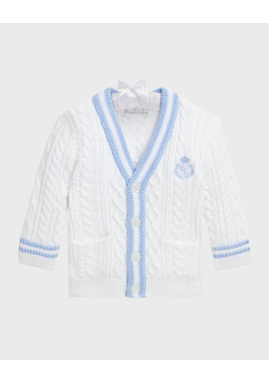 Boy's Cotton Cricket Cable-Knit Cardigan, Size 3M-18M