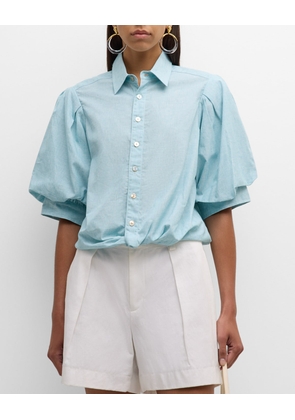 Bomba Blouson-Sleeve Cotton-Linen Top