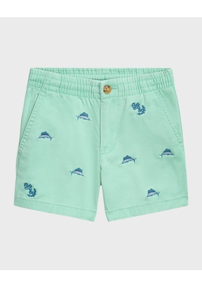 Boy's Embroidered Marlin Fish Shorts, Size 2-7