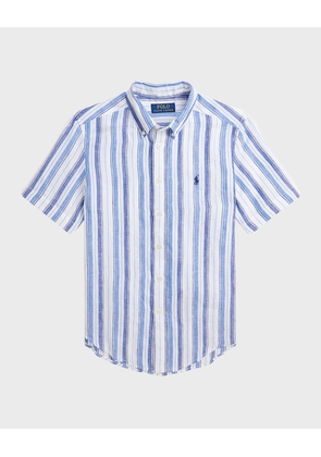 Boy's Linen Striped Polo Shirt, Size S-XL