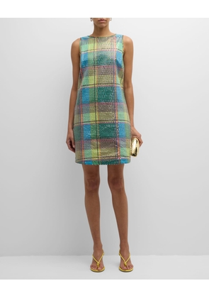 Plaid Sequin Mini Shift Dress