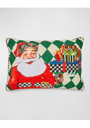 Jolly Holiday Santa with Packages Beaded Lumbar Pillow