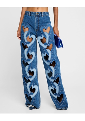 High-Rise Heart Cutout Wide-Leg Jeans