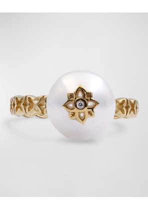 White Pearl and White Diamond Statement Ring in 18K Gold