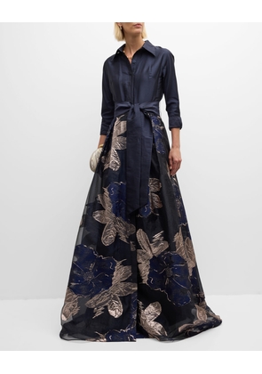 Metallic Floral Organza Shirt Gown