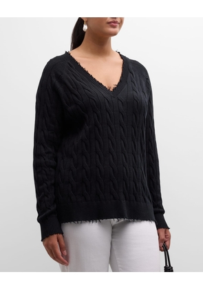 Plus Size Frayed Cable-Knit Sweater