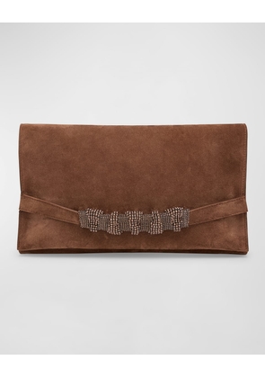 Monili Flap Suede Clutch Bag