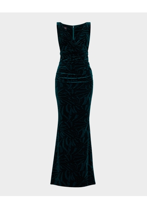 Palm Leaf Velvet Sleeveless Gown