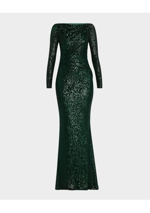 Tolga Matrix Micro Sequin Long-Sleeve Gown