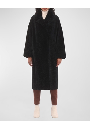 Reversible Textured Lamb Shearling Long Coat