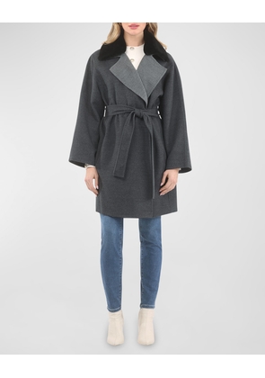 Reversible Belted Loro Piana Wool Stroller Coat with Detachable Lamb Shearling Collar