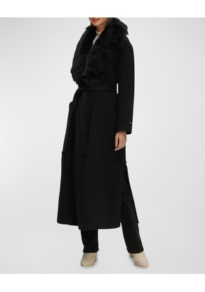 Belted Loro Piana Cashmere Wrap Coat with Detachable Merinillo Lamb Shearling Collar