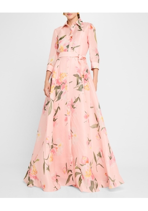 Floral Print Belted Trench Gown