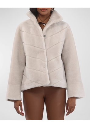 Reversible Chevron Lamb Shearling Jacket With Horizontal Sleeve